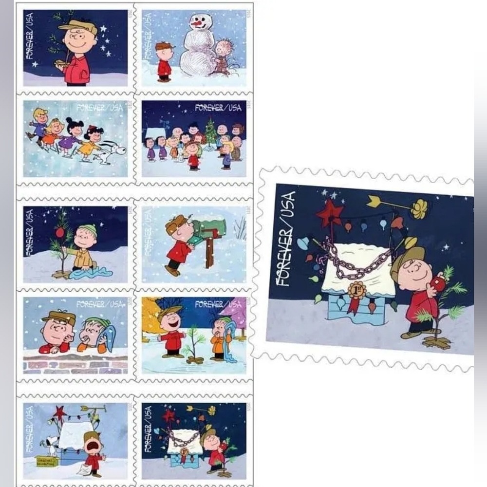 100 Unused Charlie Brown Christmas‎ RARE USPS Stamps Peanuts Postage Forever